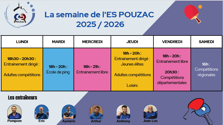 Les horaires pour la saison 2025-2026