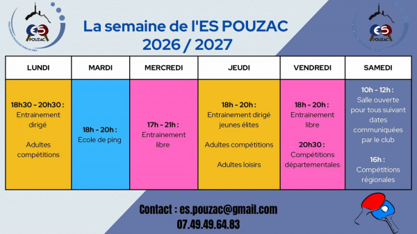 Les horaires pour la saison 2026-2027