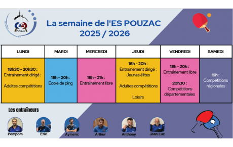 Les horaires pour la saison 2025-2026