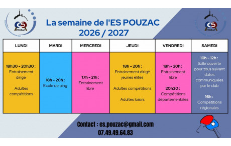 Les horaires pour la saison 2026-2027